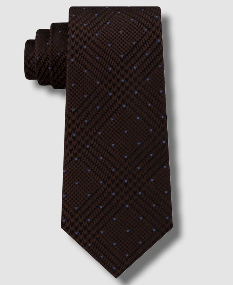 Michael Kors Brown Plaid W/ Purple Polka Dots 100 Silk Neck Tie