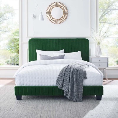 Cama Modway Celine Channel Tufted Performance Terciopelo Plataforma Queen en Esmeralda Foto 1 de 4