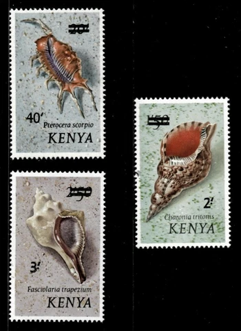 Kenya 1975 - Seashell Definitives, Surcharged - Set of 3v - Scott 53-55 - MNH Cover