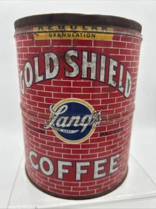 Vintage Gold Shield Lang’s Coffee Tin No Lid - Picture 1 of 9