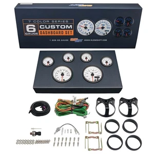 GlowShift 85mm White 7 Color 6-Gauge Cluster Dashboard Instrument Panel Set - Picture 1 of 7