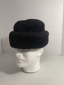 Vintage North King gefärbte Berg Lamm schwarze Pelzmütze mit Ohrenklappen Made in USA - Bild 1 von 7