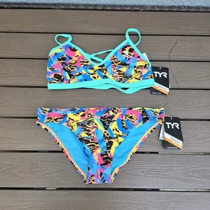 TYR Damen Durafast Enso Trinityfit Orange/Multi Bikini Set Größe S Neu Muster - Bild 1 von 4