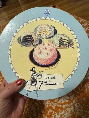 Pot Lucky By Rosanna Set of 4  Dessert Plates Cake Recipes Retro Polka Dot W/Box - Image 1 of 4