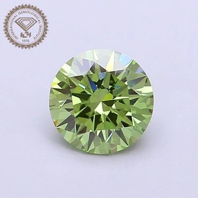 handmade jewelry ring Round shap lab igi certified 1.09ct fancy vivid green colo - Image 1 of 4