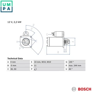 STARTER 0 986 026 260 FOR VOLVO V50 V60/Van/I C30 V40/Hatchback S80/II XC60 2.0L - Picture 1 of 9