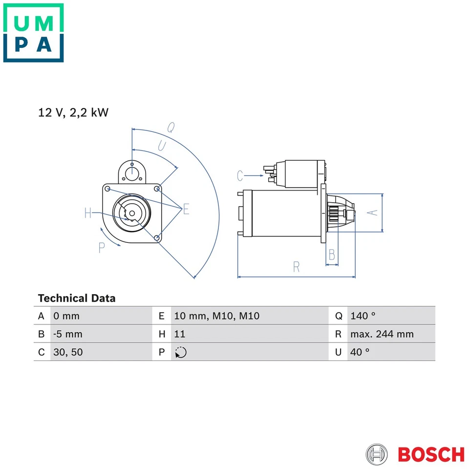 STARTER 0 986 026 260 FOR VOLVO V50 V60/Van/I C30 V40/Hatchback S80/II XC60 2.0L - Image 1 of 4