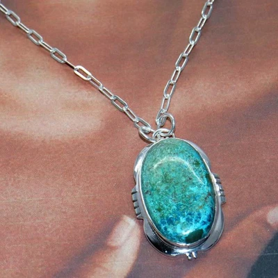 Collar de piedras preciosas chapadas en plata 925 con acabado fino de crisocola 19" GW Foto 1 de 3