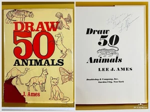 Signed Draw 50 Animals by Lee J Ames • Vintage Art Book Rare Sketch Guide 1974 - Imagen 1 de 7