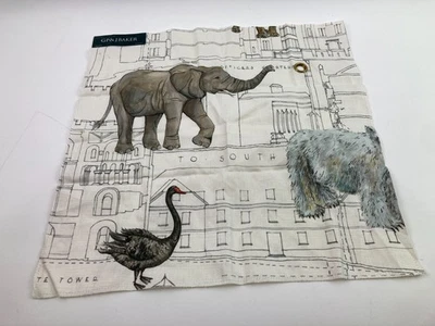 GP & J Baker Linen Fabric Sample 17” Royal Beasts Ivory Elephant Duck - Image 1 of 4