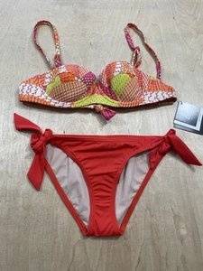 Echo Geometric Strapless Bikini Top & Bikini Bottom Set Orange Women's Sz S NWT - Picture 1 of 10