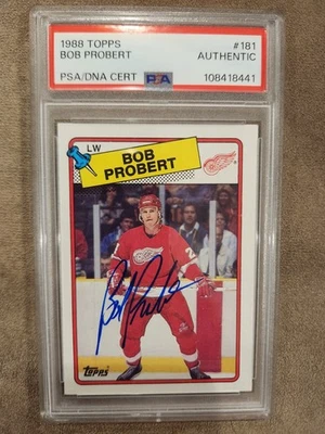 1988 Topps # 181 BOB PROBERT Rookie Signed PSA Auto RED WINGS Enforcer Legend RC - Image 1 of 3