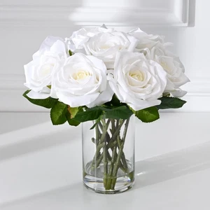 Luxury PU Fake Flowers in Vase with Faux Water, White Real Touch Roses Artifi... - Foto 1 di 9
