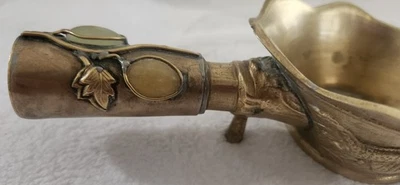 VINTAGE Chinese Solid Brass Silk Iron Dragon Pot With Inlaid Stones On Handle - Image 1 of 4