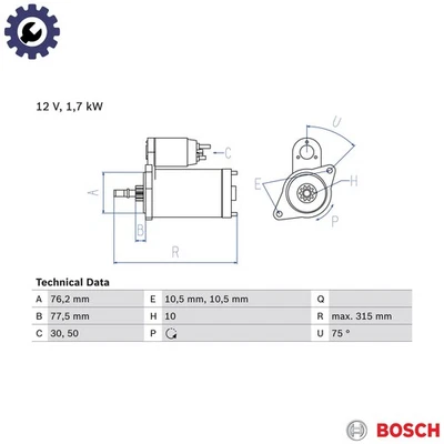 STARTER 0 986 016 250 FOR PORSCHE 911/Speedster/Targa/Convertible 3.6L 6cyl 911 - Image 1 of 4