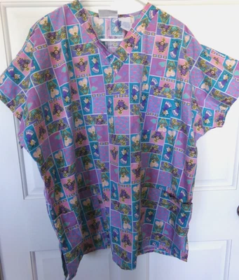 JLT Scrubs Womens Medical Uniform Top Size 2X Angels Colorful Cotton/Polyester - Image 1 of 4