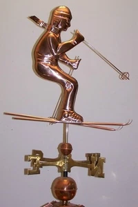 Beautiful copper SKIER unique weathervane, COMPLETE SETUP + mount - Picture 1 of 2