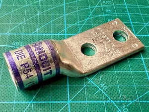 Lot 2pcs PANDUIT Copper Lug Crimp Terminal, 4/0 AWG/FLEX,Two-hole for 3/8" Studs - Picture 1 of 2