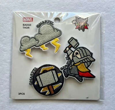Thor, Marvel Miniso, 3 x Embroidered Pin Badges, Avengers, NEW & SEALED - Image 1 of 2