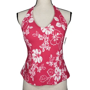 LL Bean Swim Top Halter NWT Size 12 Pink White Floral Faille - Picture 1 of 6