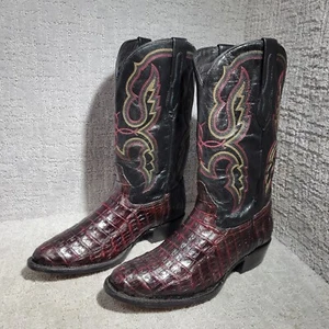 J.B Dillion Reserve Men's Size 10EE US Black Cherry Caiman R-Toe Western Boots - Picture 1 of 14