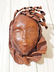 Handcrafted Leather Face Headdress Wall Art Hanging Sculpted Molded 5.5 inches - Picture 1 of 4