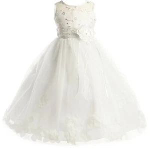 Peek-A-Boo Illusion Sequin Communion Flower Girl Pageant Petal Dress - WHITE 2 - Picture 1 of 2