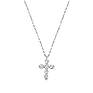 Sterling Silver Cubic Zirconia Cross Pendant Necklace - Picture 1 of 1
