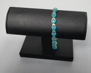 Carolyn Pollack Turquoise Heart Shaped Tennis Bracelet 7-1/2”Long - Picture 1 of 4