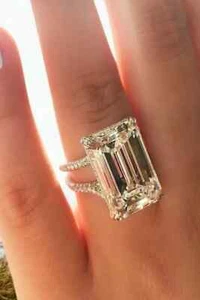 10.50 Ct Emerald Cut Lab-Created Diamond Engagement Ring 14K White Gold Finish - Picture 1 of 3