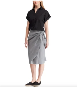 NEU Chaps Ralph Lauren Damen Faux Wickel Streifen Stretch weiß schwarz Rock 8 12 Neu mit Etikett - Bild 1 von 4