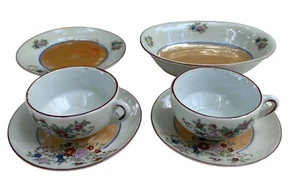 VINTAGE JAPAN HANDPAINTED LUSTERWARE PEACH FLORAL TEA SET 6 Pieces - Picture 1 of 4