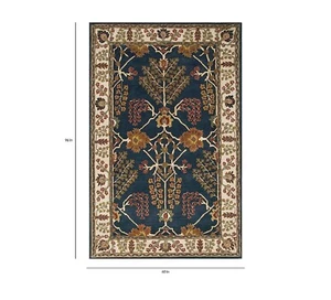 Traditional Floral Wool Area Rug Carpet with Ivory Border – Hand-Tufted 100% - Picture 1 of 4