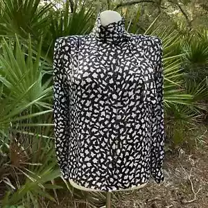 Vintage 90s Blouse Black and White Abstract Long Sleeves Lloyd Williams Size 8 - Picture 1 of 11
