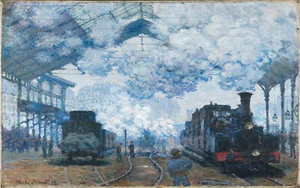 Claude Monet Vintage painting art steam train station poster canvas framed - Picture 1 of 12