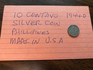 Phillipines 10 Centavos Silver 1944-D coin made in USA, WWII era coin - Picture 1 of 6