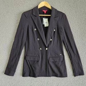 NWT Guess Dea Blazer Jacket Womens S Jet Black Peak Lapel Double Breasted Pocket - Picture 1 of 11