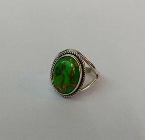 Anello turchese in rame verde, argento sterling 925, pietra ovale, regalo di ... - Foto 1 di 4