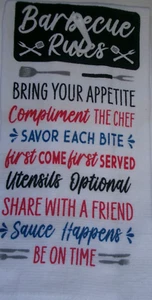 FULL-WHOLE BARBECUE RULES BRING YOUR APPETITE Print Cotton Kitchen BBQ Dishtowel - Picture 1 of 1