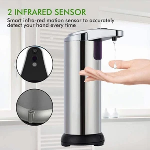 250ml Stainless Auto Handsfree Sensor Touchless Soap Dispenser Kitchen Bathroom - Picture 1 of 15