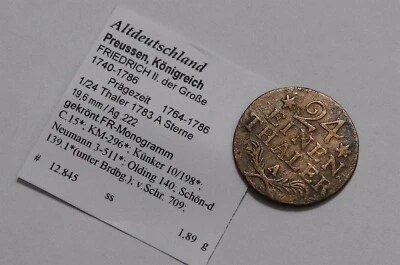 🧭 🇩🇪 GERMANY PRUSSIA 1/24 THALER 1783 A SHARP DETAILS B79 #W507 - Image 1 of 2