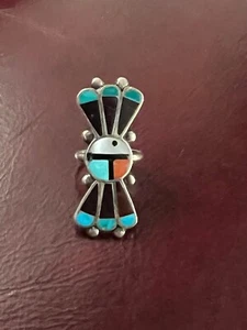 Vintage Sterling Silver Onyx Turquoise Coral Mother Of Pearl Ring Size 5 ๐ - Picture 1 of 6