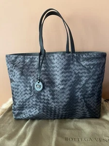 Authentic Bottega Veneta Gray Black Nylon Tote Shoulder Bag Unused - Picture 1 of 20