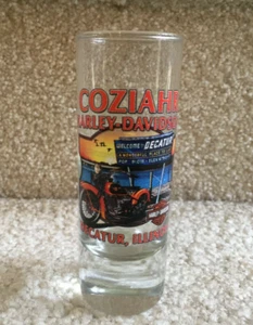 Harley Davidson Coziahr Decatur, Illinois 4" Shot Glass Colorful FREE SHIPPING - Picture 1 of 6