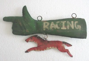 VINTAGE HORSE RACING HAND DIRECTION TRADE ADVERTISEMENT SIGN - Picture 1 of 7