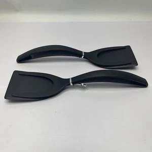 2 in 1 Egg Spatula Turner Silicone Grip Flip Tongs Double Sided Black 2 pack New - Picture 1 of 5