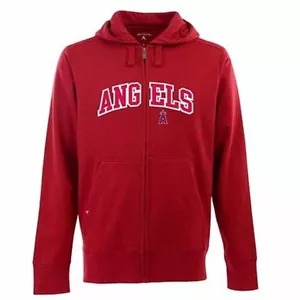 NEW Mens Los Angeles Angels FullZip Hooded Applique Sweatshirt Antigua Large Red - Picture 1 of 1