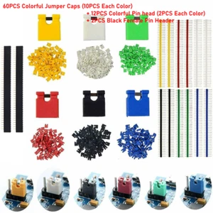 60PC 2.54mm Standard PCB Shunts Short Jumpers Cap 10PC/Color+12 PC Pin Header - Picture 1 of 5