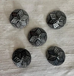 Antique 1920s Fancy Glass Buttons 5 Silvery Black 22mm - Picture 1 of 10