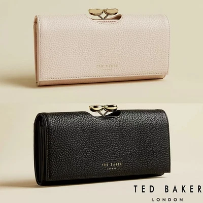 Ted Baker Pink Alyssa Teardrop Crystal Pebble Grain Leather Purse Metal Clasp